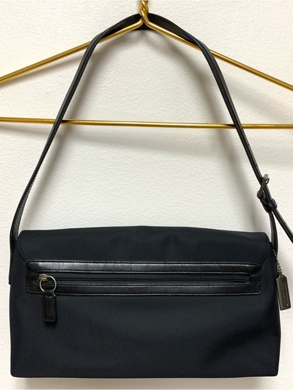 Vintage Coach Mercer Twill Demi Pouch Flap Shoulder Bag Purse Black Fabric Y2K - Picture 3 of 14